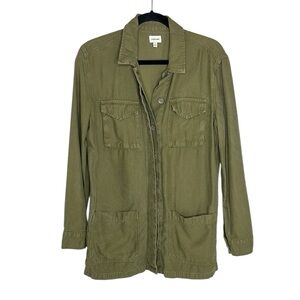 Sneak Peak Army Green Button Front Oversized Cotton Denim Shacket size Small